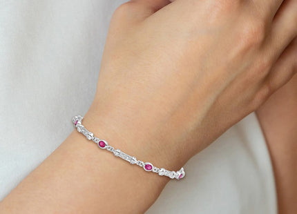 Sterling Silver Rhodium-plated Pink Tourmaline and Diamond Bracelet (Style QX855PT)