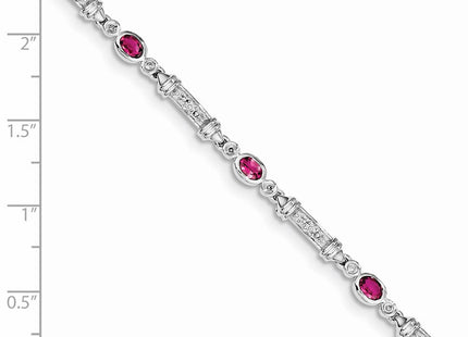 Sterling Silver Rhodium-plated Pink Tourmaline and Diamond Bracelet (Style QX855PT)