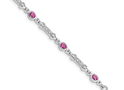 Sterling Silver Rhodium-plated Pink Tourmaline and Diamond Bracelet (Style QX855PT)