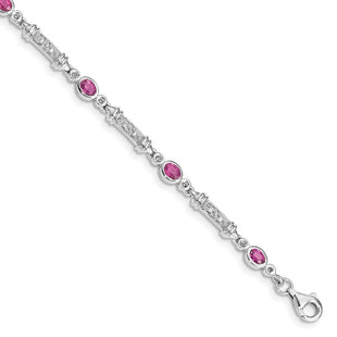 Sterling Silver Rhodium-plated Pink Tourmaline and Diamond Bracelet (Style QX855PT)