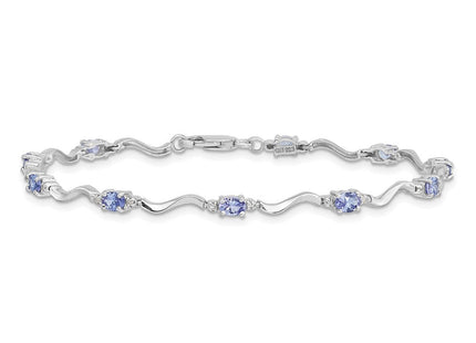 Sterling Silver Rhodium Plated Diamond and Tanzanite Bracelet (Style QX870TZ)