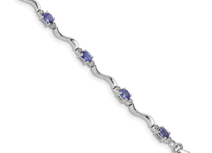 Sterling Silver Rhodium Plated Diamond and Tanzanite Bracelet (Style QX870TZ)