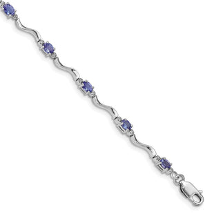 Sterling Silver Rhodium Plated Diamond and Tanzanite Bracelet (Style QX870TZ)