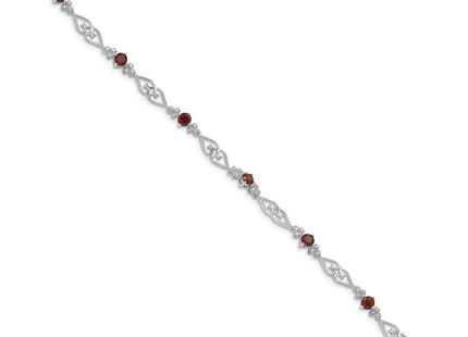 Sterling Silver Rhodium-plated Diamond Garnet Bracelet (Style QX884GA)