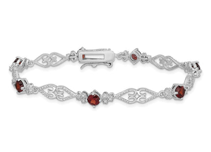 Sterling Silver Rhodium-plated Diamond Garnet Bracelet (Style QX884GA)