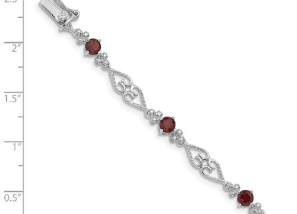 Sterling Silver Rhodium-plated Diamond Garnet Bracelet (Style QX884GA)