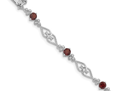 Sterling Silver Rhodium-plated Diamond Garnet Bracelet (Style QX884GA)