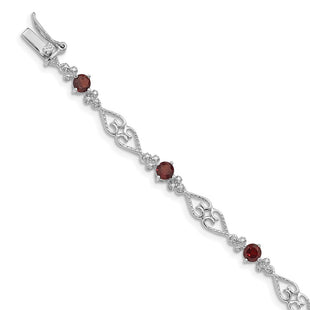 Sterling Silver Rhodium-plated Diamond Garnet Bracelet (Style QX884GA)