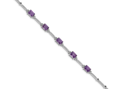 Sterling Silver Rhodium-plated Amethyst & Diamond Tennis Bracelet (Style QX947AM)