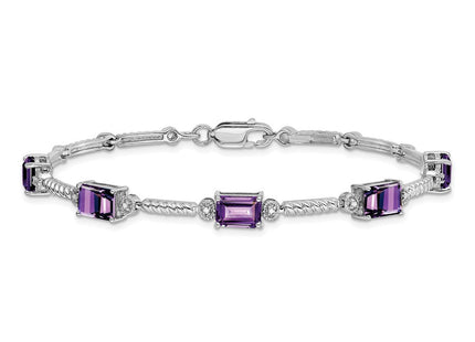 Sterling Silver Rhodium-plated Amethyst & Diamond Tennis Bracelet (Style QX947AM)