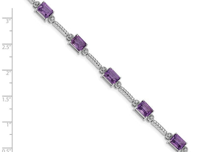Sterling Silver Rhodium-plated Amethyst & Diamond Tennis Bracelet (Style QX947AM)