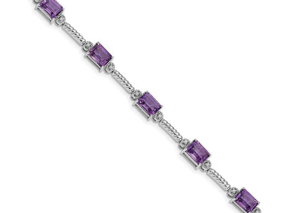 Sterling Silver Rhodium-plated Amethyst & Diamond Tennis Bracelet (Style QX947AM)