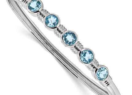 Sterling Silver Rhodium-plated Light Swiss Blue Topaz Hinged Bangle (Style QX986BT)