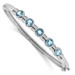 Sterling Silver Rhodium-plated Light Swiss Blue Topaz Hinged Bangle (Style QX986BT)