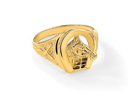 14k Polished Horseshoe with Horse in Center Ring