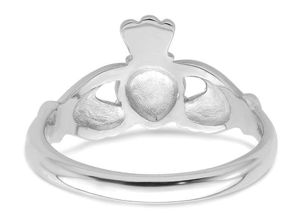 14K White Gold Polished Fan Crown Claddagh Ring, 2.34 grams, view 4