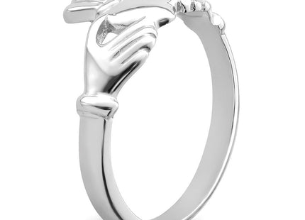 14K White Gold Polished Fan Crown Claddagh Ring, 2.34 grams, view 5