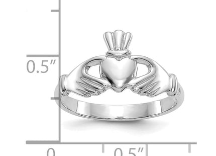 14K White Gold Polished Fan Crown Claddagh Ring, 2.34 grams, view 7