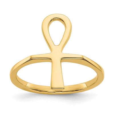 14K Polished Ankh Egyptian Cross Ring