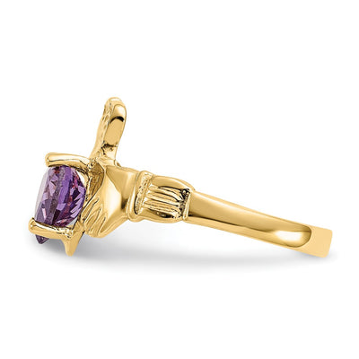 14K February CZ Birthstone Claddagh Ring