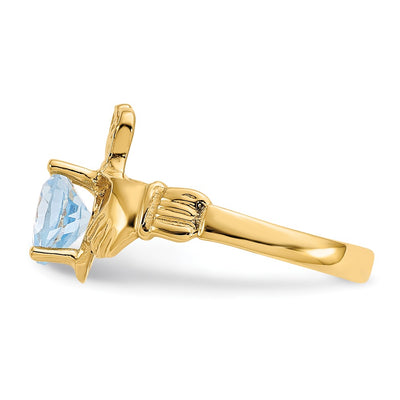 14K March CZ Birthstone Claddagh Ring