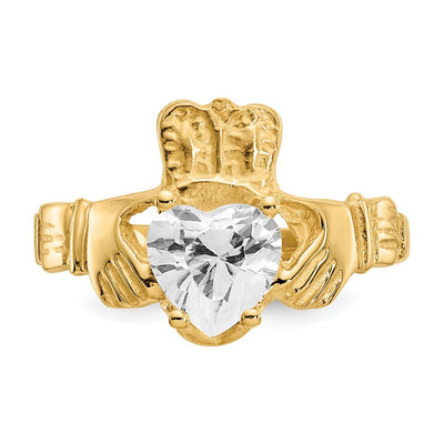 14K April CZ Birthstone Claddagh Ring