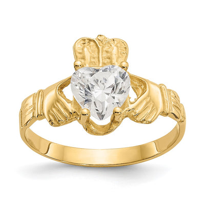 14K gold cubic zirconia claddagh ring