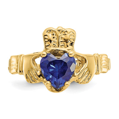 14K September CZ Birthstone Claddagh Ring