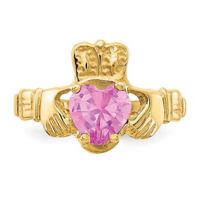 14K October CZ Birthstone Claddagh Ring