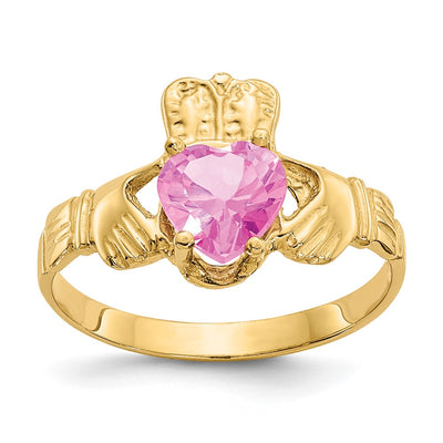 14K gold cubic zirconia claddagh ring