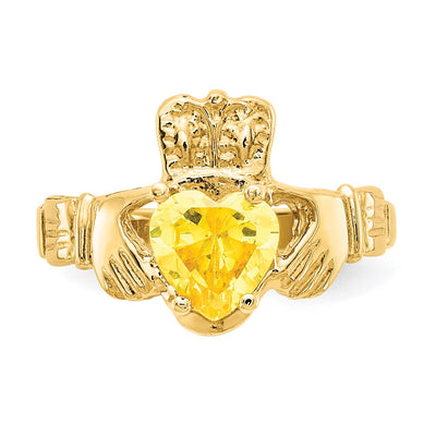 14K November CZ Birthstone Claddagh Ring