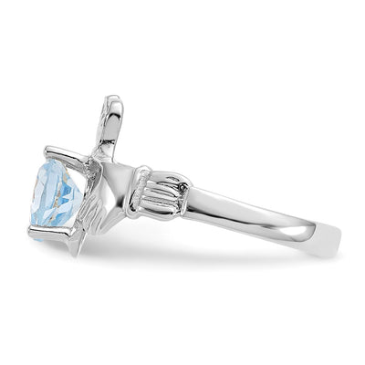 14K White Gold March CZ Birthstone Claddagh Ring