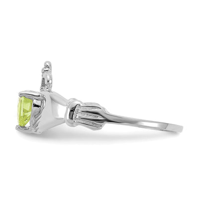 14K White Gold August CZ Birthstone Claddagh Ring