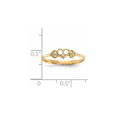 14K CZ 3-Hearts Ring