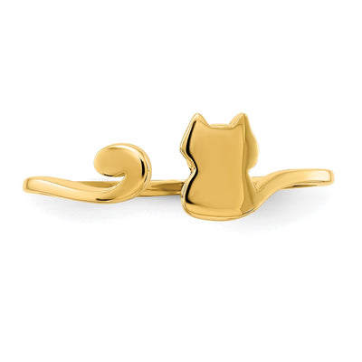 14K Gold Polished Cat Adjustable Cuff Ring