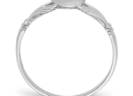14K White Gold Polished Jeweled Crown Claddagh Ring, view 3