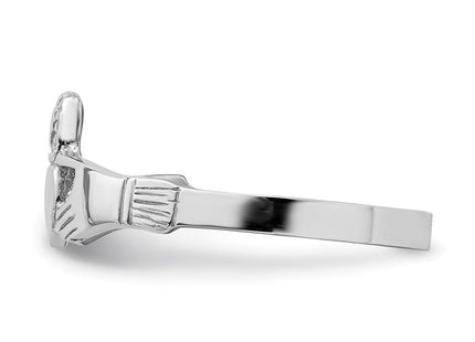 14K White Gold Polished Petite Claddagh Ring, view 2