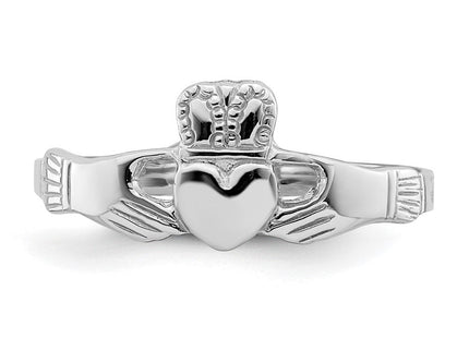 14K White Gold Polished Petite Claddagh Ring, view 4