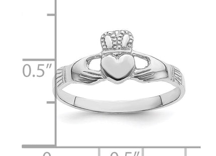 14K White Gold Polished Petite Claddagh Ring, view 6