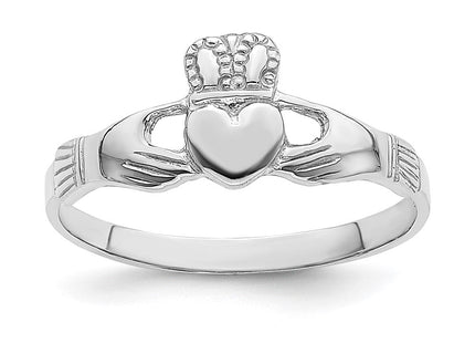 14K White Gold Polished Petite Claddagh Ring