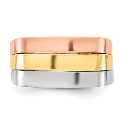 14K Tri-Color Contemporary Flat Top Band