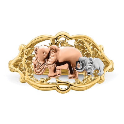 14K Two-Tone w/ White RH Two Elephants Ring