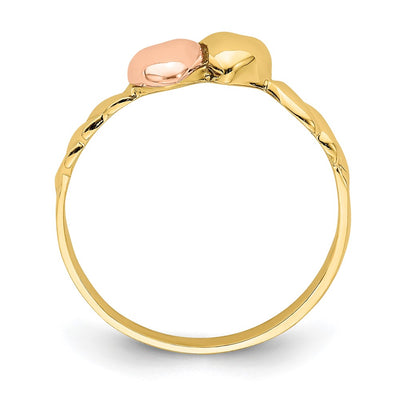 14K Two-Tone Two Hearts Ridged Band