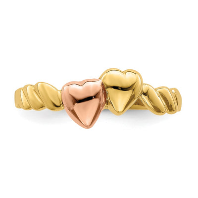 14K Two-Tone Two Hearts Ridged Band