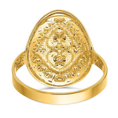 14K w/Rhodium Oval Shield and Hearts Ring