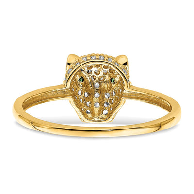 14K Polished Green & White CZ Lioness Head Ring
