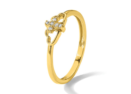 14K Polished CZ Cross and Hearts Ring