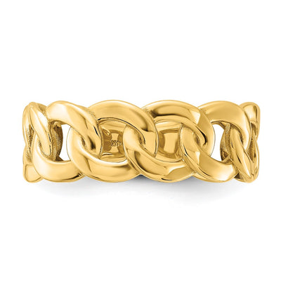 14K Yellow Gold Polished Men's Curb Link Ring Size 10