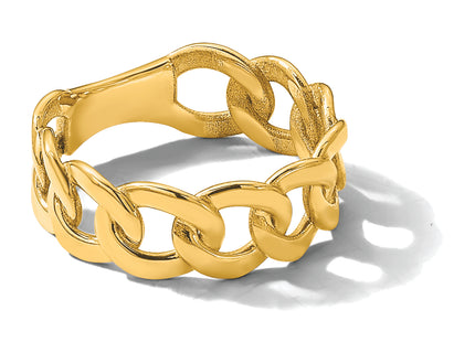 14K Yellow Gold Polished Men's Curb Link Ring Size 10