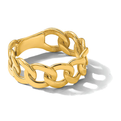 14K Yellow Gold Polished Men's Curb Link Ring Size 10